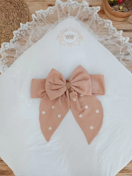 Yenidoğan Papatya Desenli Trilüks Unisex Kundak Bebek Battaniyesi Kahverengi - Resim 3