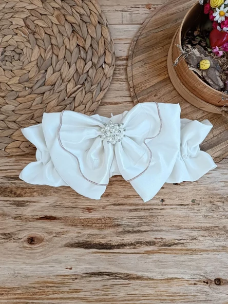 Yenidoğan Wool Yün Kumaş Taç Nakışlı Güpür Duvaklı Fiyonk Prizma Taş Unisex Kundak Bebek Battaniyesi Kahverengi - Resim 8