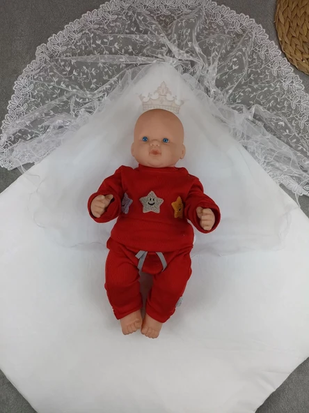 Yenidoğan Kumru Plazma Taçlı Lüks Kundak Bebek Battaniyesi Ekru - Resim 4