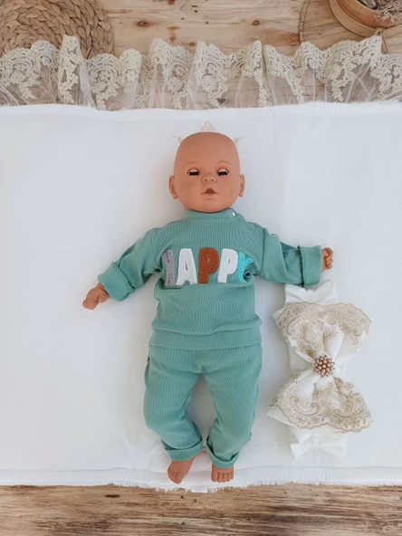 Yenidoğan Beyaz Wool Yün Kumaş Taç Nakışlı Trilüks Kundak Bebek Battaniyesi Beyaz - Resim 3