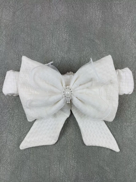 Yenidoğan Kumru Soft Cotton Taç Nakışlı Trilüks Kundak Bebek Battaniyesi Ekru - Resim 5