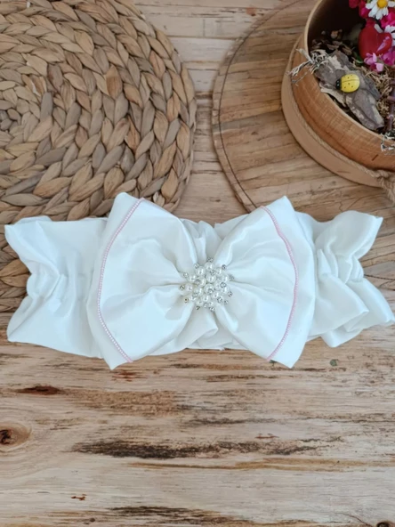 Yenidoğan Wool Yün Kumaş Taç Nakışlı Güpür Duvaklı Fiyonk Prizma Taş Unisex Kundak Bebek Battaniyesi Pembe - Resim 8