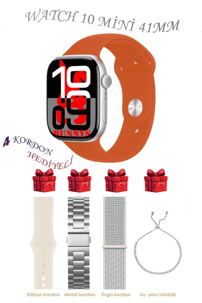 Xiaomi Mi 10 Uyumlu Turuncu Akıllı Saat Watch 10 Mini Kordon Hediyeli AMOLED EKRAN 41MM