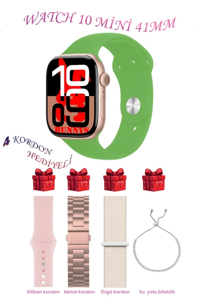 Sony Xperia Uyumlu Yeşil Akıllı Saat Watch 10 Mini Kordon Hediyeli AMOLED EKRAN 41MM