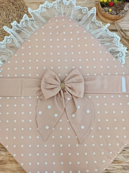 Yenidoğan Papatya Desenli Trilüks Unisex Kundak Bebek Battaniyesi Kahverengi - Resim 5