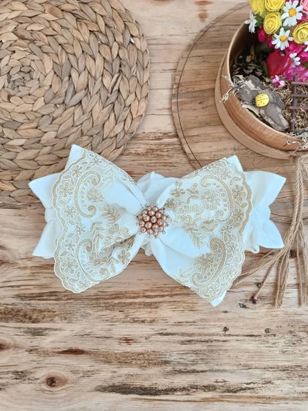 Yenidoğan Beyaz Wool Yün Kumaş Taç Nakışlı Trilüks Kundak Bebek Battaniyesi Beyaz - Resim 6