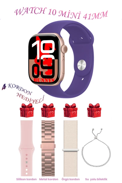 Apple iPhone 16 PRO MAX Uyumlu KoyuMor Akıllı Saat Watch 10 Mini Kordon Hediyeli AMOLED EKRAN 41MM