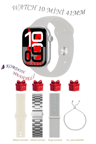 Apple iPhone 11 Pro Max Uyumlu Taş Akıllı Saat Watch 10 Mini Kordon Hediyeli AMOLED EKRAN 41MM