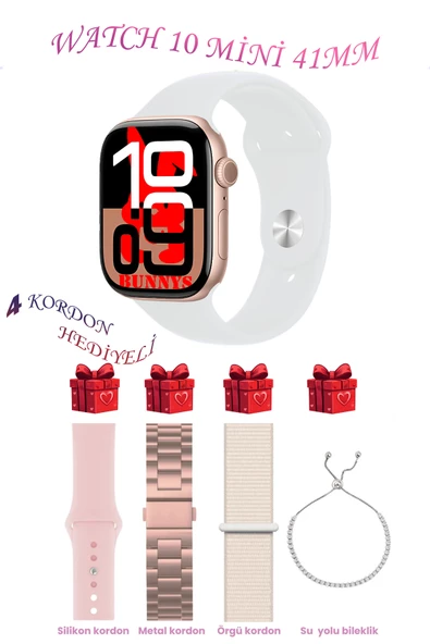 Huawei P40 Pro Uyumlu Beyaz Akıllı Saat Watch 10 Mini Kordon Hediyeli AMOLED EKRAN 41MM