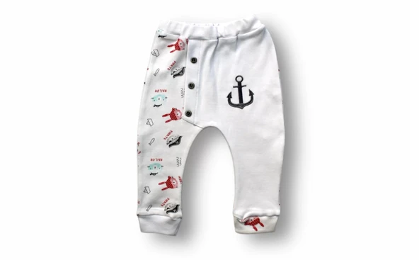 3-6 6-9 9-12 Ay Minik Korsan Nakışlı Şapkalı Uzun Kollu Zıbınlı 3lü Kız-erkek Bebek Takımı Ekru - Resim 3