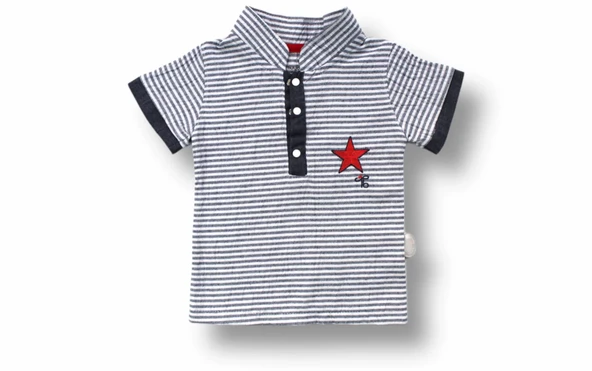 6-9 9-12 12-18 Ay Vip Yaka Şapkalı Kısa Kollu Sweat 3lü Erkek Bebek Takımı Gri - Resim 2