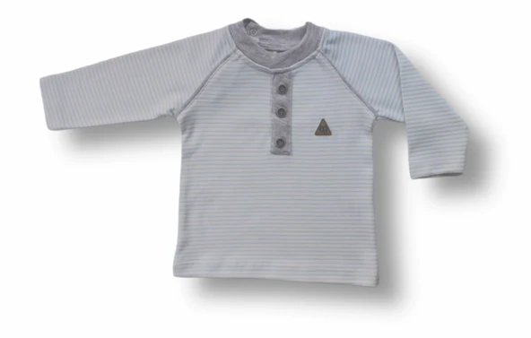 3-6 6-9 9-12 Ay Melanjlı Uzun Kollu Sweatli 2li Erkek Bebek Takımı Mavi - Resim 2