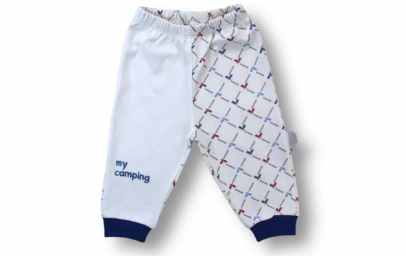 3-6 6-9 9-12 Ay My Camping Nakışlı Bandajlı Uzun Kollu Zıbınlı 3lü Erkek Bebek Takımı Ekru - Resim 3