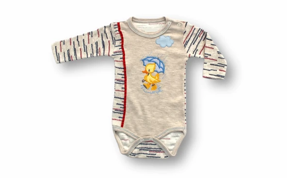 3-6 6-9 9-12 Ay Şemsiyeli Ördek Nakışlı Şapkalı Uzun Kollu Zıbınlı 3lü Kız-erkek Bebek Takımı Mavi - Resim 2