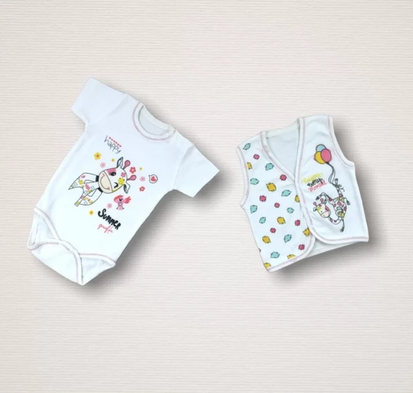 Love Zürafa Nakışlı 10lu Zıbın Takımı Hastane Çıkışı Ekru - 3