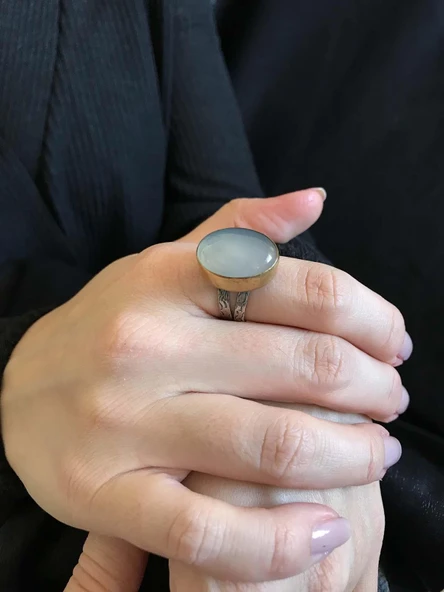 Asya Serisi Doğal Taşlı Beyaz Ay Taşı Bayan Otantik Gümüş  Yüzük 925 Ayar Ayarlanabilir Ölçülü - 4