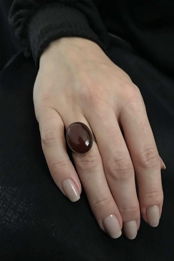 Asya Serisi Gümüş Kırmızı Akik Taşlı Bayan Yüzük - 3