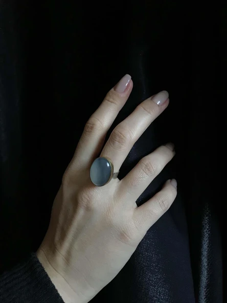 Asya Serisi Doğal Taşlı Beyaz Ay Taşı Bayan Otantik Gümüş  Yüzük 925 Ayar Ayarlanabilir Ölçülü - 2