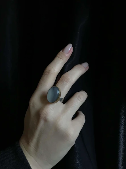 Asya Serisi Doğal Taşlı Beyaz Ay Taşı Bayan Otantik Gümüş  Yüzük 925 Ayar Ayarlanabilir Ölçülü