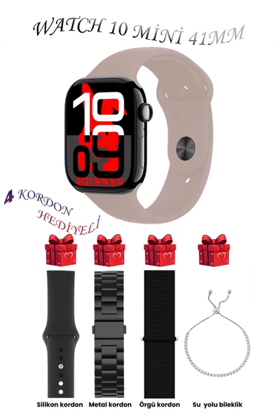 Apple iPhone 11 Uyumlu Gül Akıllı Saat Watch 10 Mini Kordon Hediyeli AMOLED EKRAN 41MM