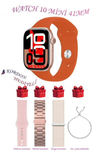 Samsung Galaxy A70 Uyumlu Turuncu Akıllı Saat Watch 10 Mini Kordon Hediyeli AMOLED EKRAN 41MM