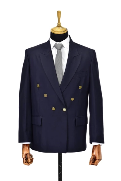 Erkek Lacivert Renk, Kruvaze Tek Ceket Sivri Yaka BGL-ST04158 ürün görseli