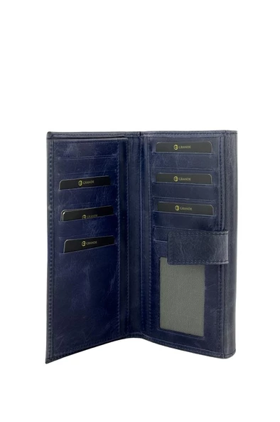 Grande Hakiki Deri Kadın Cüzdan Crazy Mavi 2662 - Resim 3