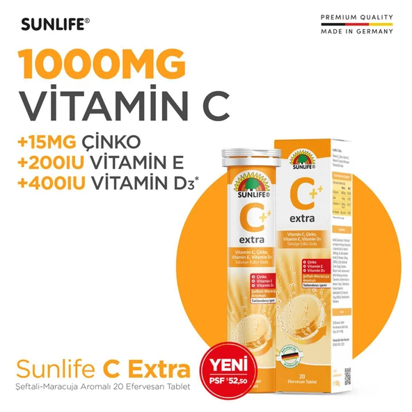 Sunlife Vitamin C 1000 mg 20 Efervesan Tablet - Resim 2