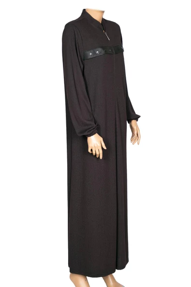 Hesna Kadın Pekay Petek Dokulu Derili Aksesuarlı Kahverengi Pardesü - Resim 2