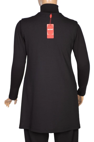 Hesna Kadın Çağla Fitilli Cepli Siyah Yelek - 7