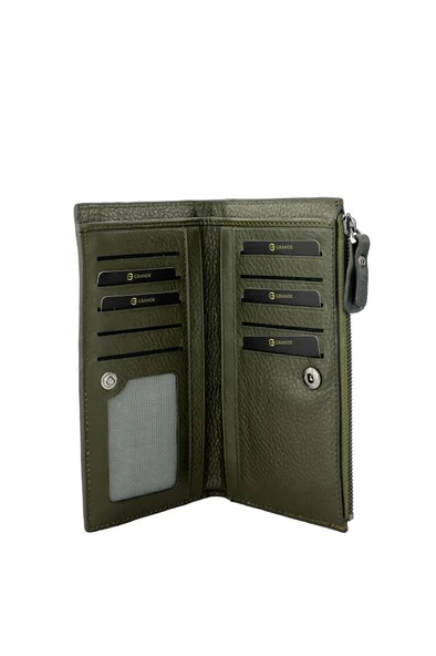 Grande Hakiki Deri Kadın Cüzdan Örgü Yeşil 2760 - Resim 3