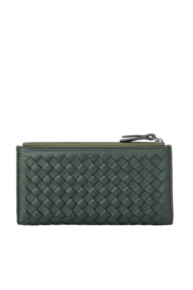 Grande Hakiki Deri Kadın Cüzdan Örgü Yeşil 2760 - Resim 2
