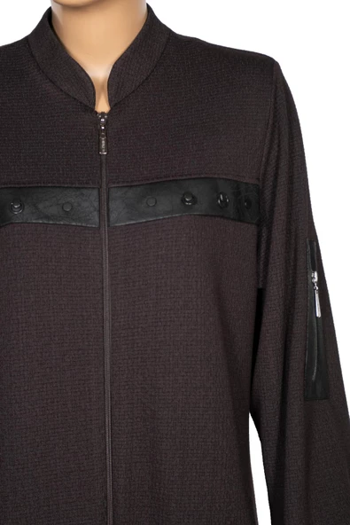 Hesna Kadın Pekay Petek Dokulu Derili Aksesuarlı Kahverengi Pardesü - Resim 3