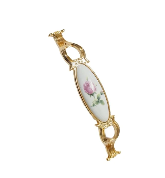 ZÜMRE 128 mm Metal GOLD  Kasa Beyaz  GÜL Desenli  / 5 ADET