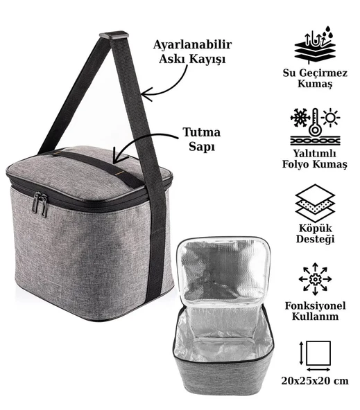 Kamp Piknik Termal Soğutucu Yalıtımlı Buzluk Termos Çanta 10 Lt - 920 Gri - 5