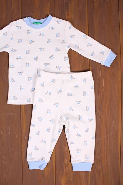 Dad Yazılı Erkek Bebek Eşofman Pijama Takımı Mavi - 4
