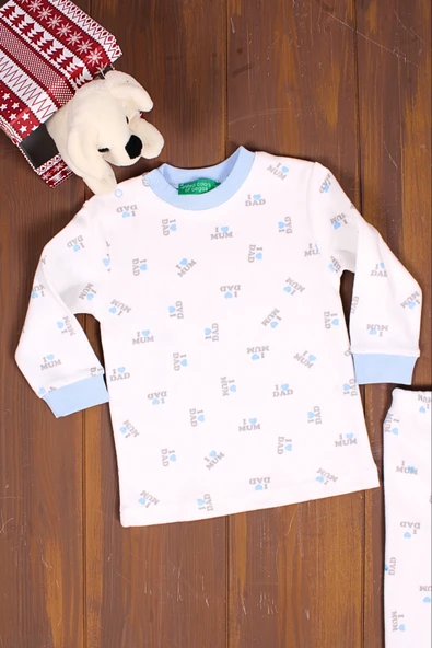 Dad Yazılı Erkek Bebek Eşofman Pijama Takımı Mavi - 3