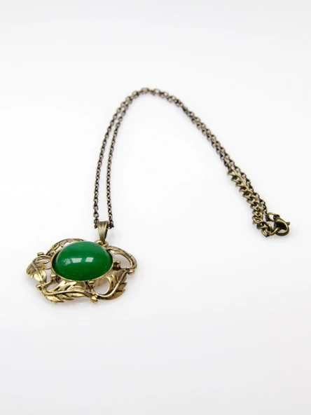 Doğal Taş Yeşil Akik Doğal Taşlı Otantik Kadın Yuvarlak Kolye 45 Cm Zincirli euyk1ya - Resim 4