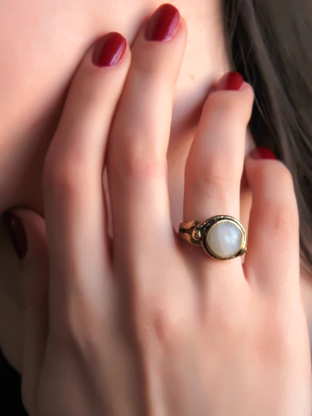 Doğal Taş Yuvarlak Aytaşı Doğal Taşlı Ayarlanabilir Orta Boy Yüzük euy7ay ürün görseli