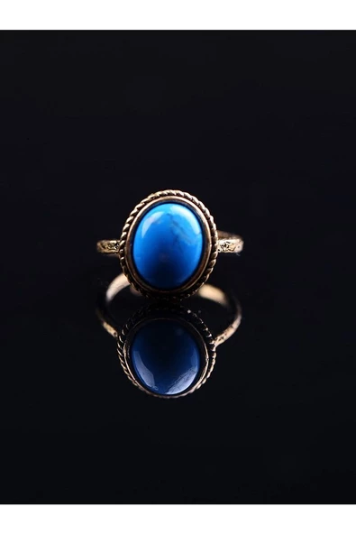 Doğal Taşlı Firuze Doğal Taş Ayarlanabilir Yüzük Orta Boy - Resim 2