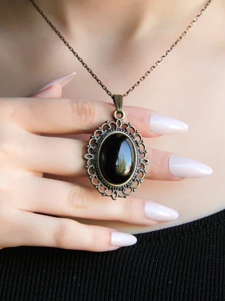 Doğal Taş Oniks Doğal Taşlı Otantik Kadın Kolye 45 Cm Zincirli euk13o ürün görseli