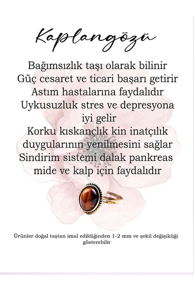 Doğal Taş Kaplan Gözü Doğal Taşlı Ayarlanabilir Kadın Yüzük Orta Boy kaplangozuyuzuk - Resim 7