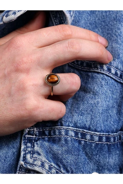 Doğal Taş Kaplan Gözü Doğal Taşlı Ayarlanabilir Kadın Yüzük Orta Boy kaplangozuyuzuk ürün görseli