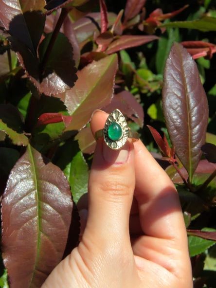 Doğal Taş Yeşil Akik Doğal Taşlı Antik Damla Model Ayarlanabilir Kadın Yüzük euy33ya - Resim 3