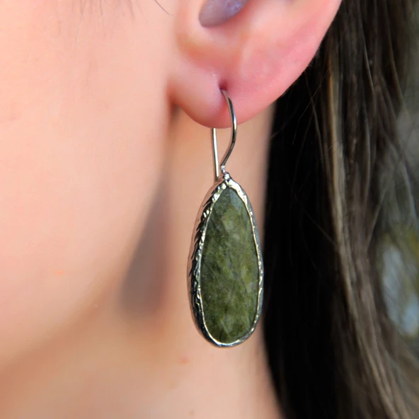 Doğal Taş Zebercet (Peridot) Taşı Kadın Doğal Taşlı Küpe Rodyum euku2zr - 2
