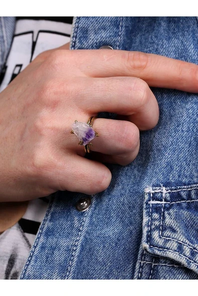 Doğal Taş Ametist Doğal Taşlı Ayarlanabilir Yüzük ürün görseli