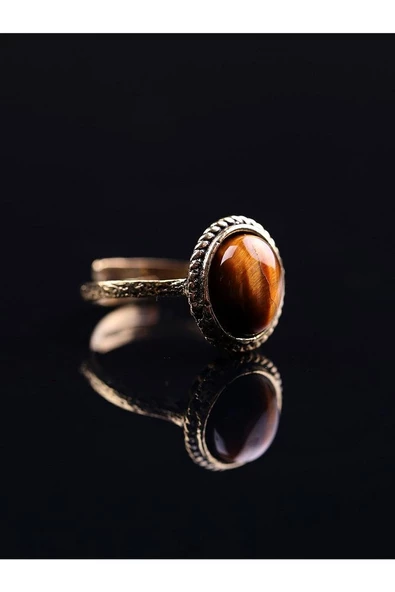 Doğal Taş Kaplan Gözü Doğal Taşlı Ayarlanabilir Kadın Yüzük Orta Boy kaplangozuyuzuk - Resim 4
