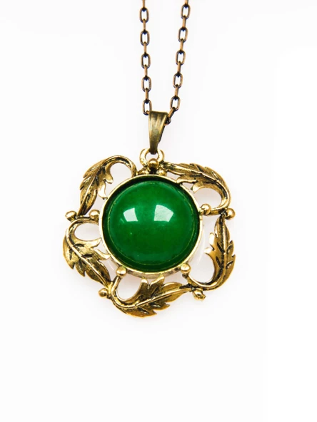 Doğal Taş Yeşil Akik Doğal Taşlı Otantik Kadın Yuvarlak Kolye 45 Cm Zincirli euyk1ya - Resim 3