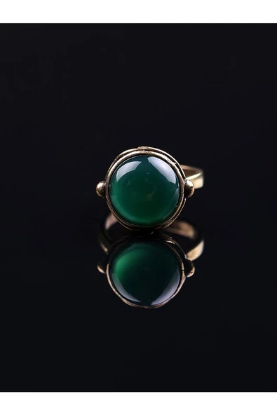 Doğal Taş Yeşil Akik Doğal Taşlı Ayarlanabilir Yuvarlak Taşlı Yüzük yeşilakik2 - Resim 2
