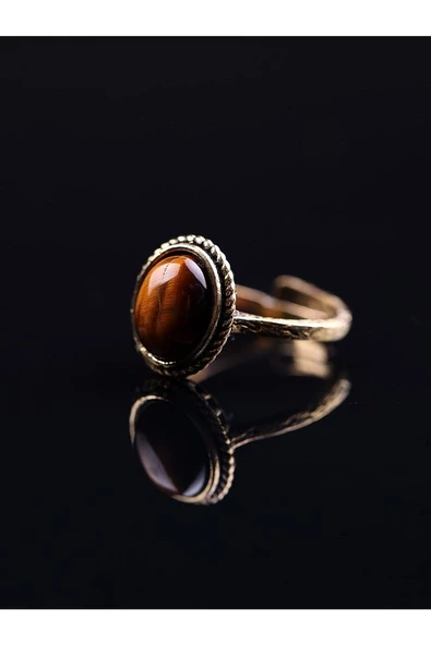 Doğal Taş Kaplan Gözü Doğal Taşlı Ayarlanabilir Kadın Yüzük Orta Boy kaplangozuyuzuk - Resim 3